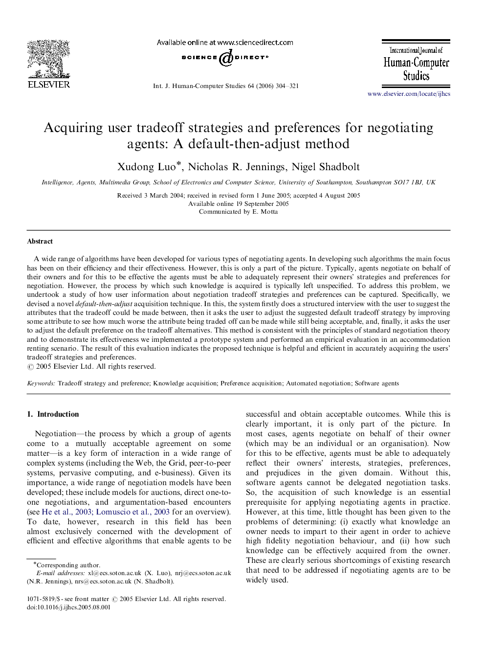 Acquiring user tradeoff strategies and preferences for negotiating agents: A default-then-adjust method