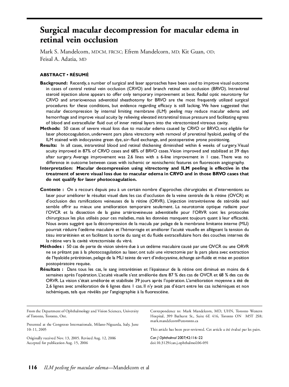 Surgical macular decompression for macular edema in retinal vein occlusion ***