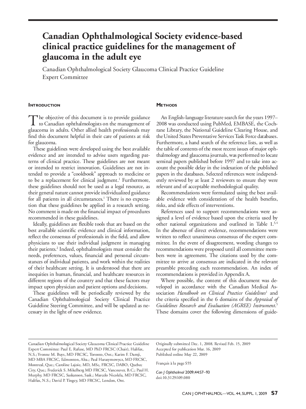 Canadian Ophthalmological Society evidence-based clinical practice guidelines for the management of glaucoma in the adult eye