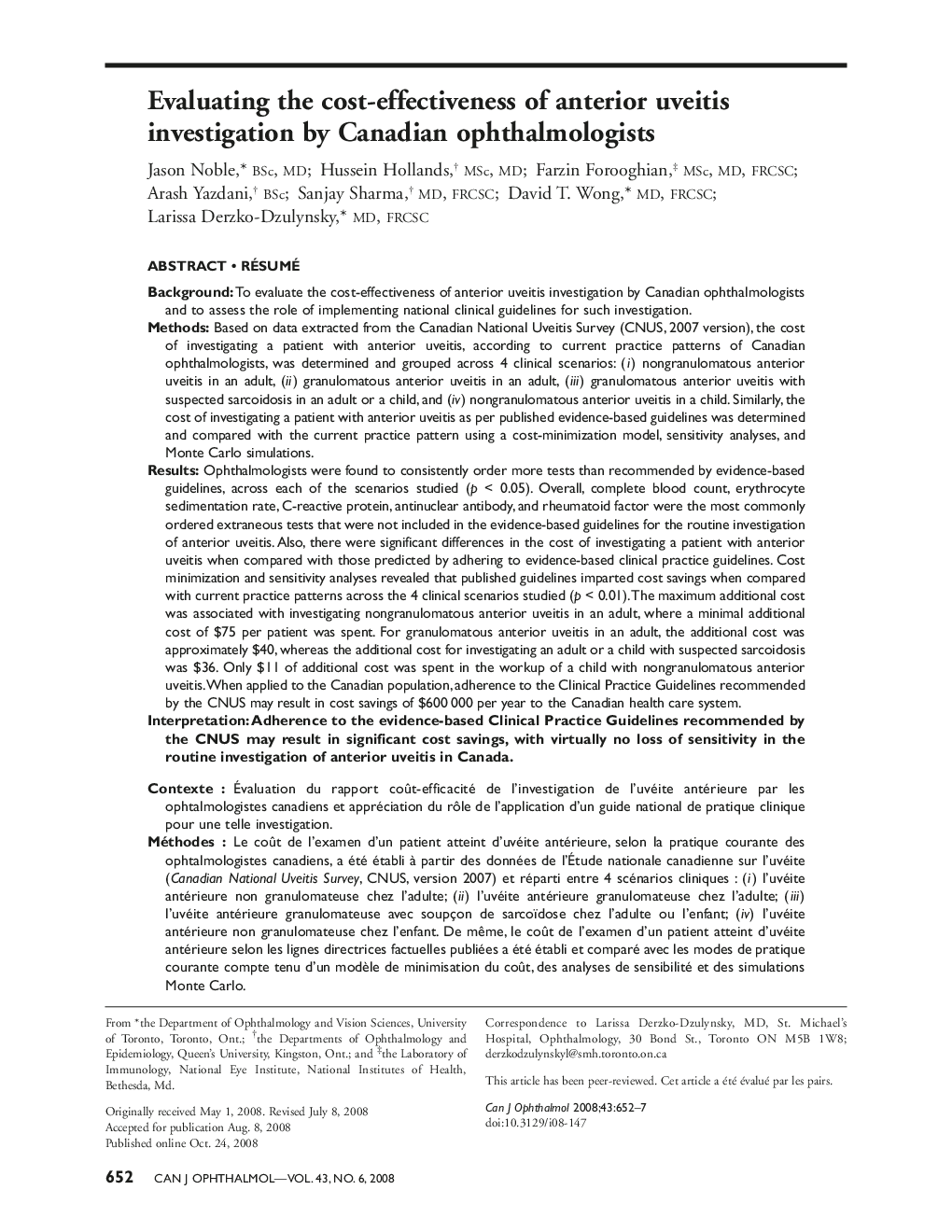 Evaluating the cost-effectiveness of anterior uveitis investigation by Canadian ophthalmologists 1