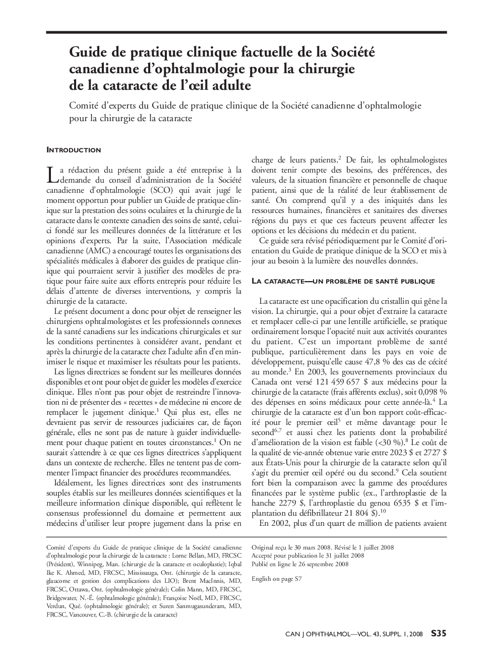 Guide de pratique clinique factuelle de la Société canadienne d'ophtalmologie pour la chirurgie de la cataracte de l'Åil adulte