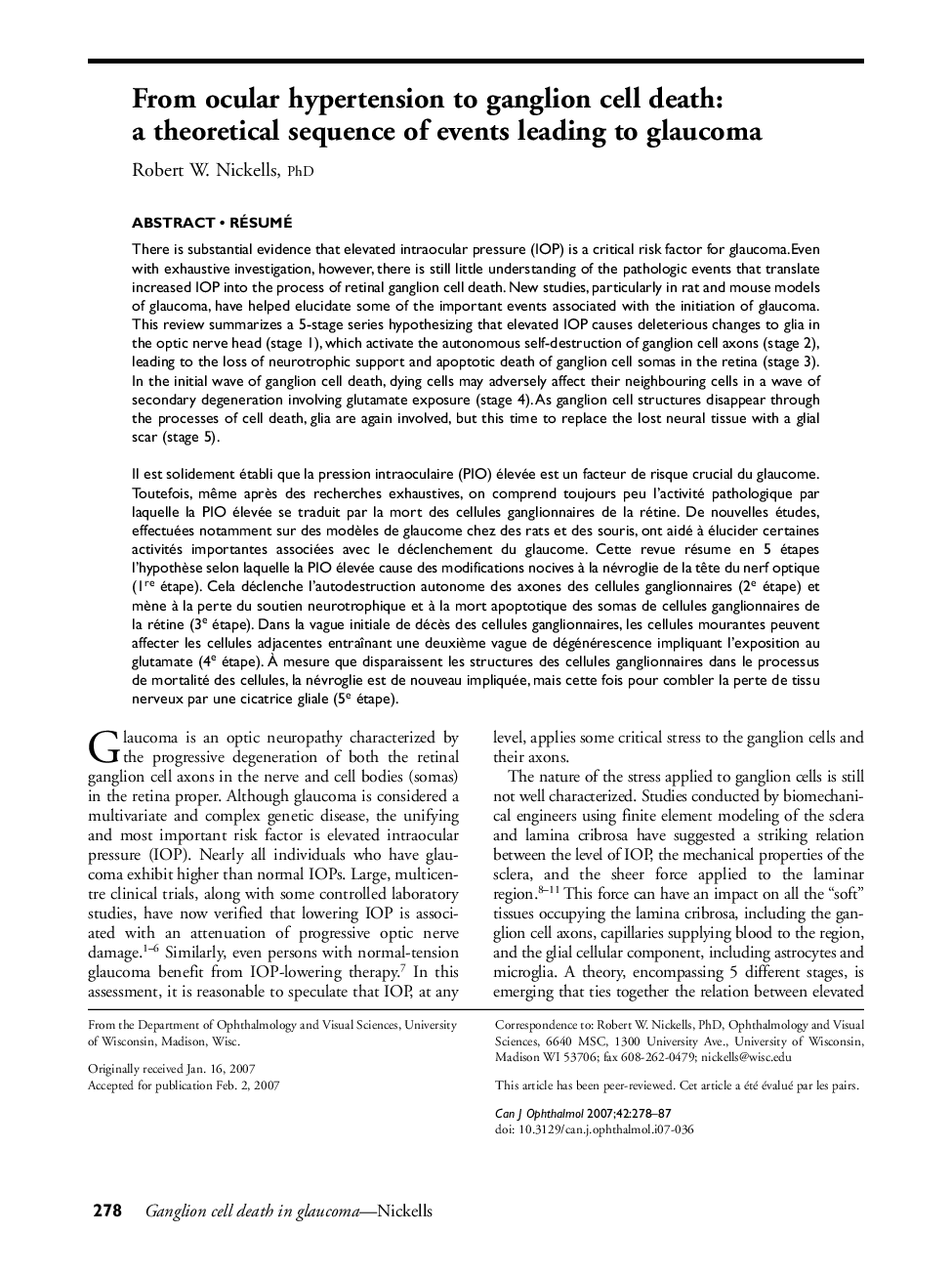 From ocular hypertension to ganglion cell death: a theoretical sequence of events leading to glaucoma a