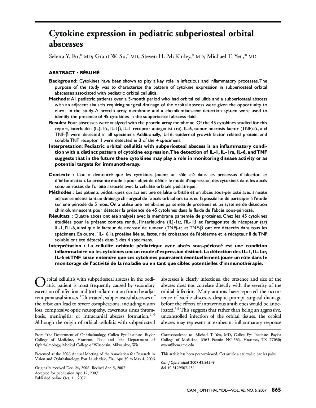 Cytokine expression in pediatric subperiosteal orbital abscesses ab