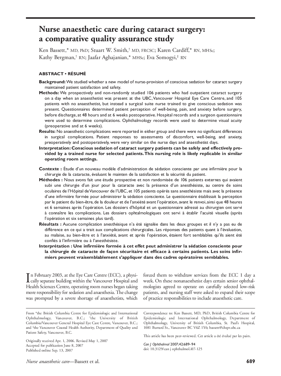 Nurse anaesthetic care during cataract surgery: a comparative quality assurance study a