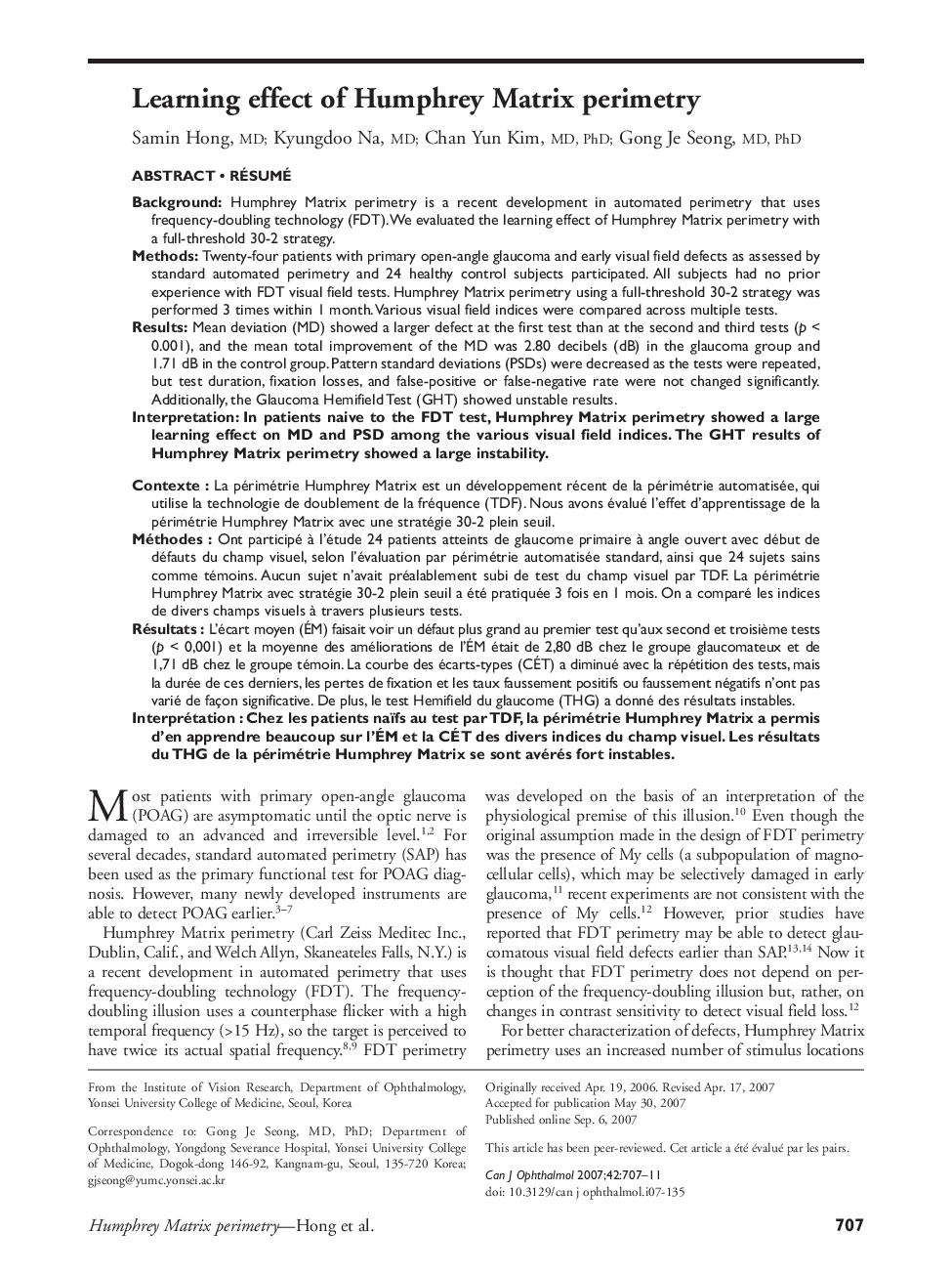 Learning effect of Humphrey Matrix perimetry 1