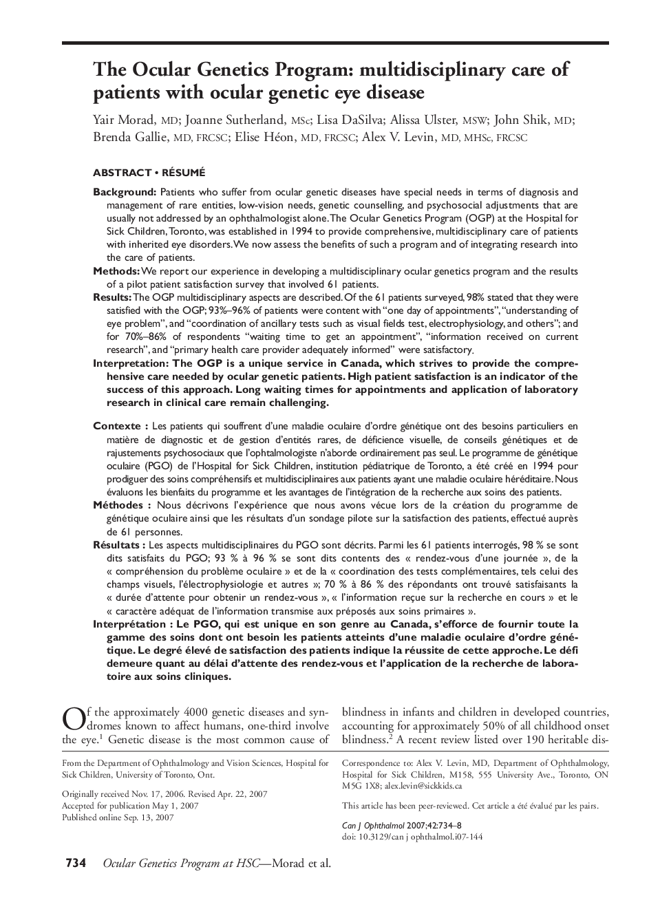 The Ocular Genetics Program: multidisciplinary care of patients with ocular genetic eye disease *