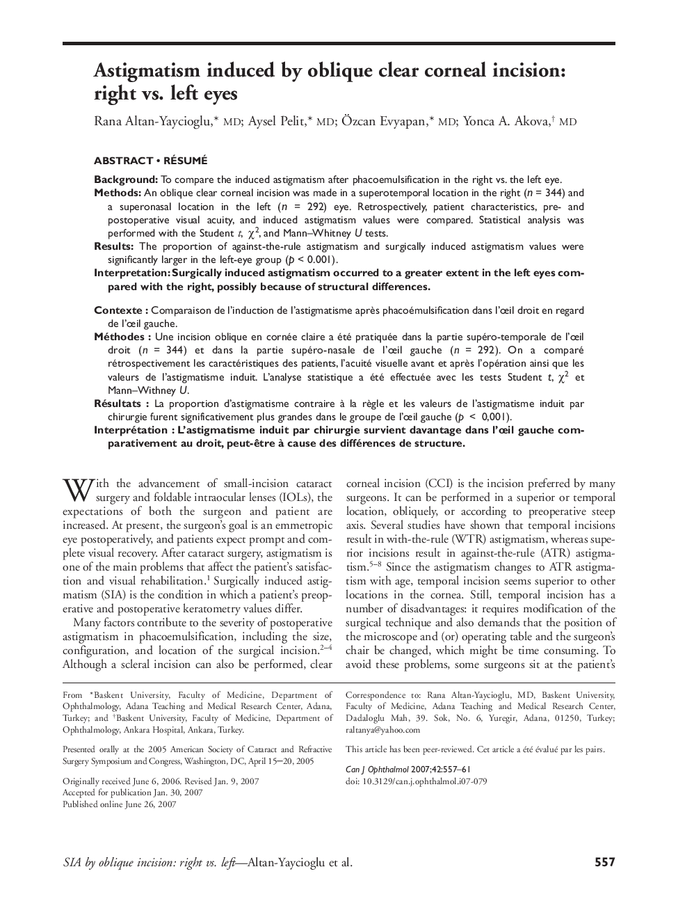 Astigmatism induced by oblique clear corneal incision: right vs. left eyes 12