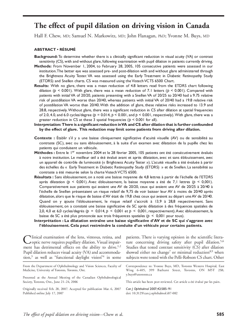 The effect of pupil dilation on driving vision in Canada 12