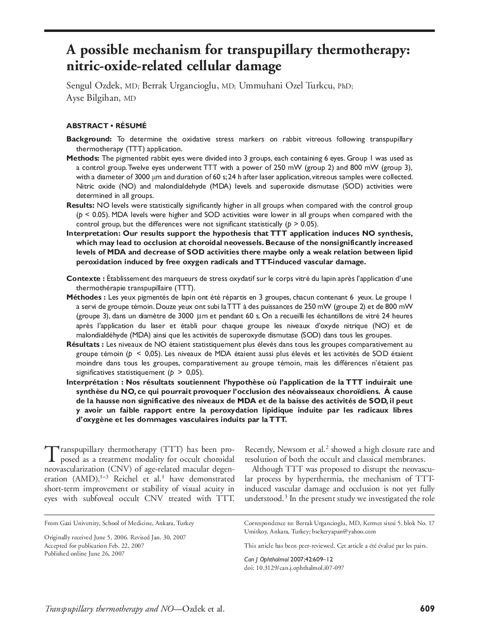 عکس صفحه اول مقاله: A possible mechanism for transpupillary thermotherapy: nitric-oxide-related cellular damage † A possible mechanism for transpupillary thermotherapy: nitric-oxide-related cellular damage †