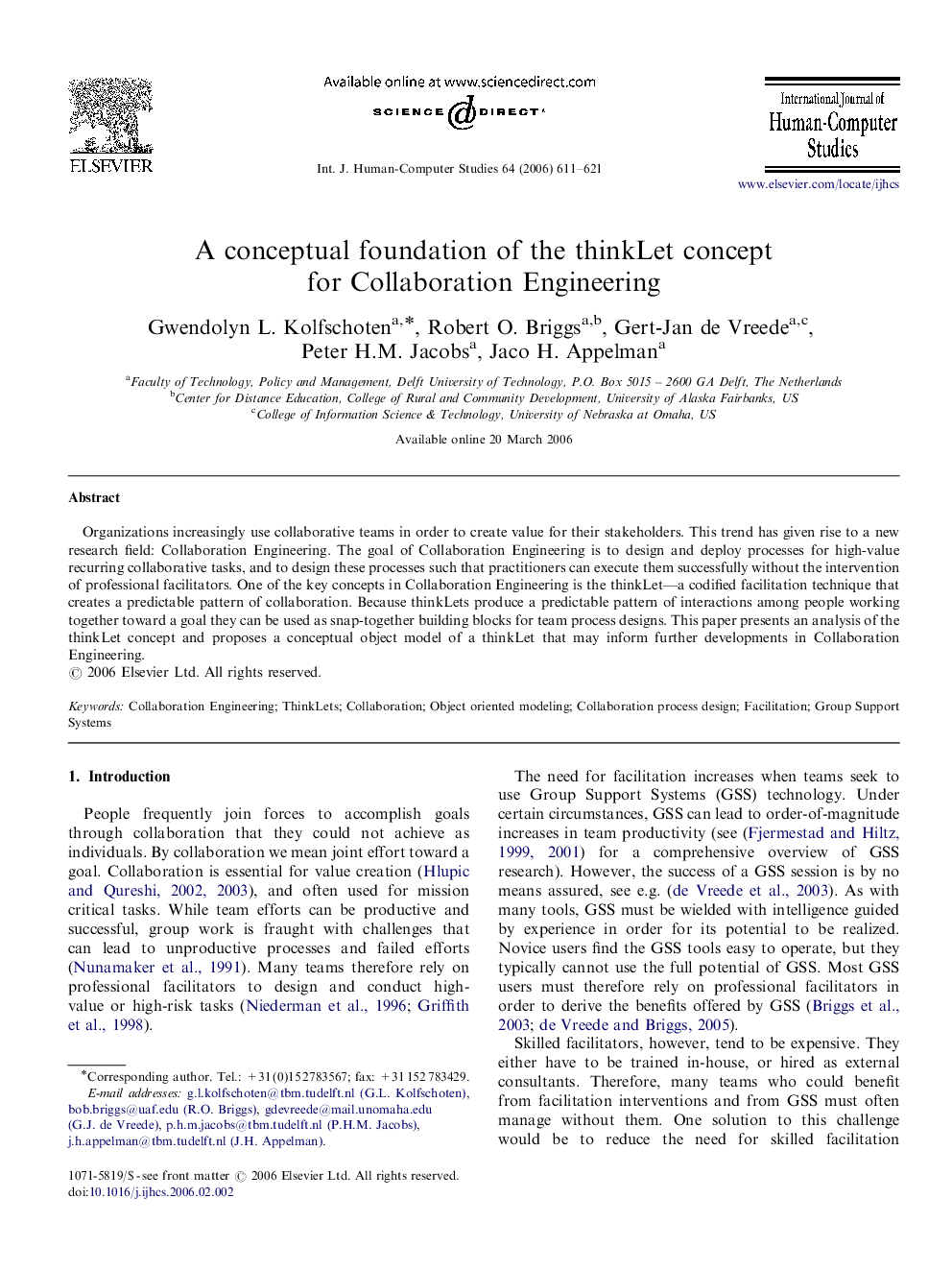 A conceptual foundation of the thinkLet concept for Collaboration Engineering