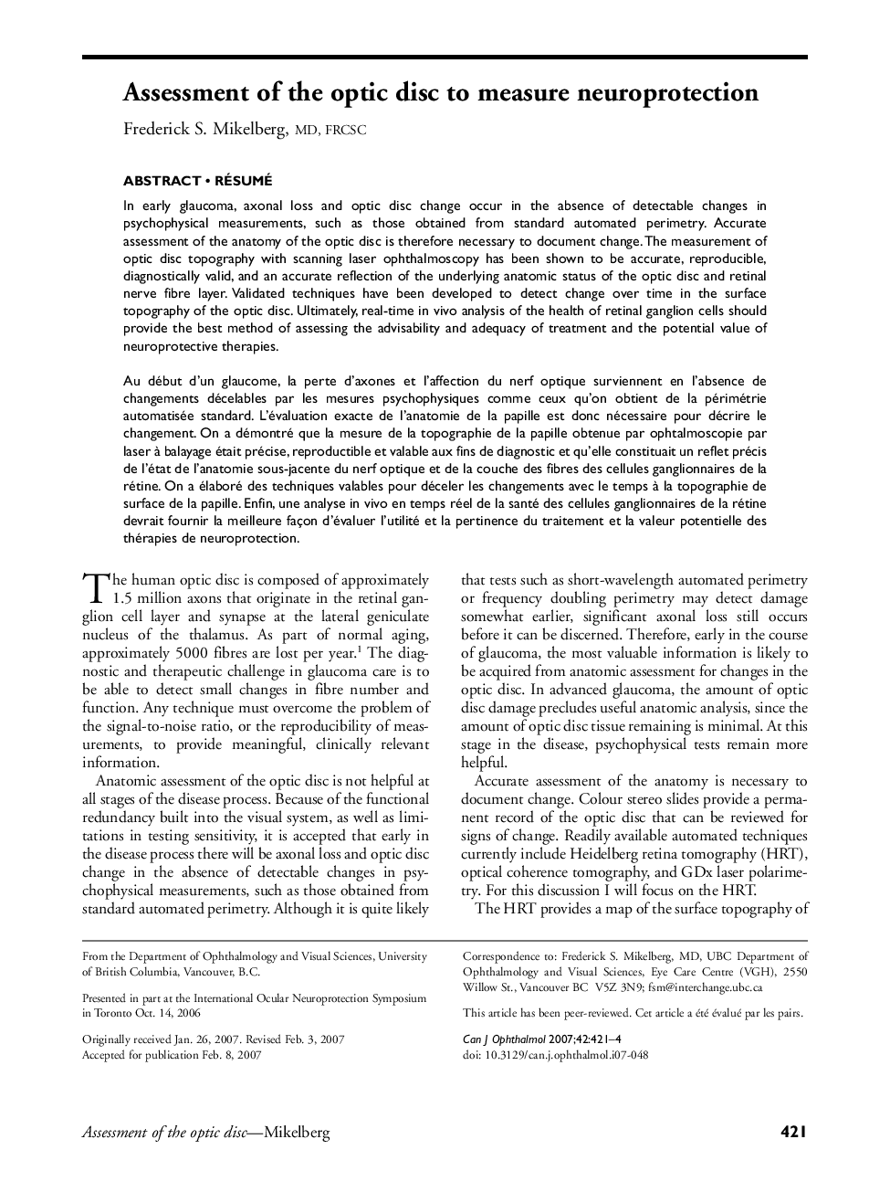 Assessment of the optic disc to measure neuroprotection 12
