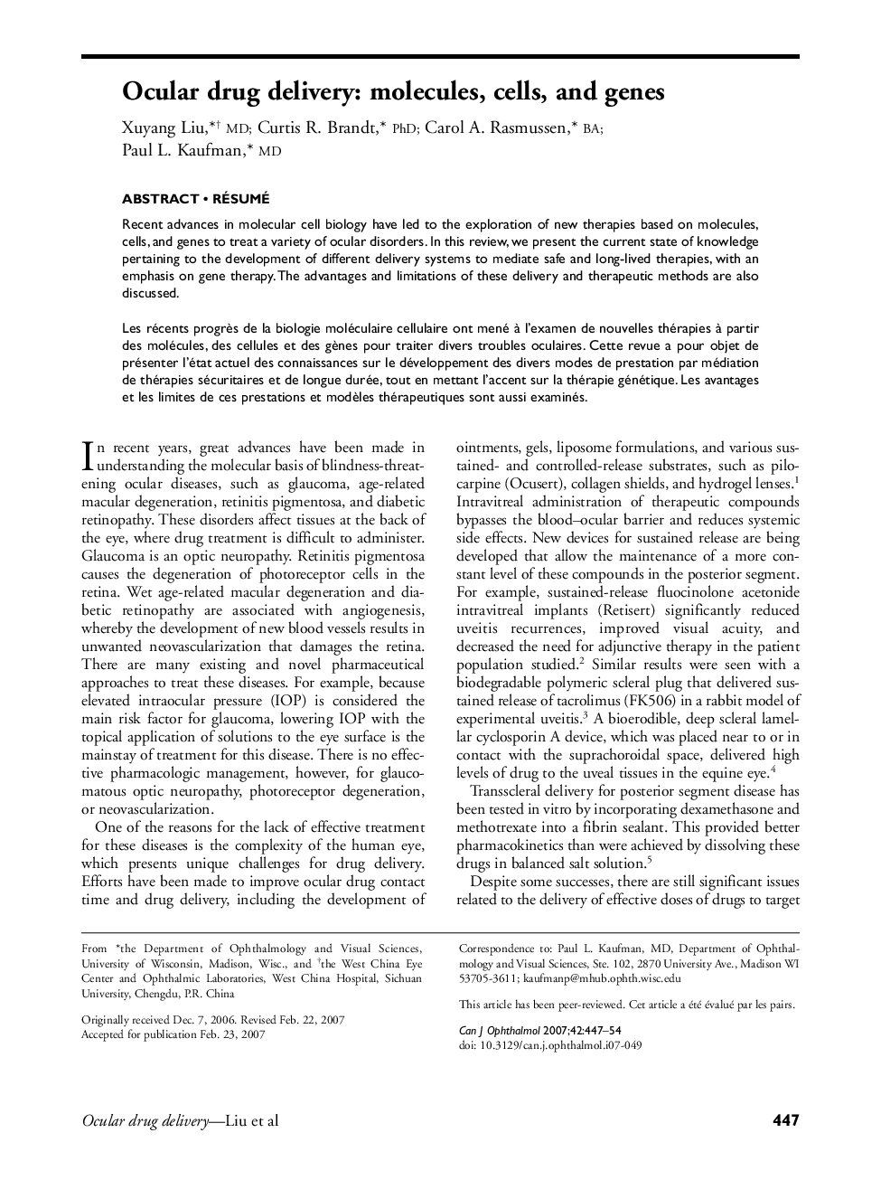 Ocular drug delivery: Molecules, cells, and genes a