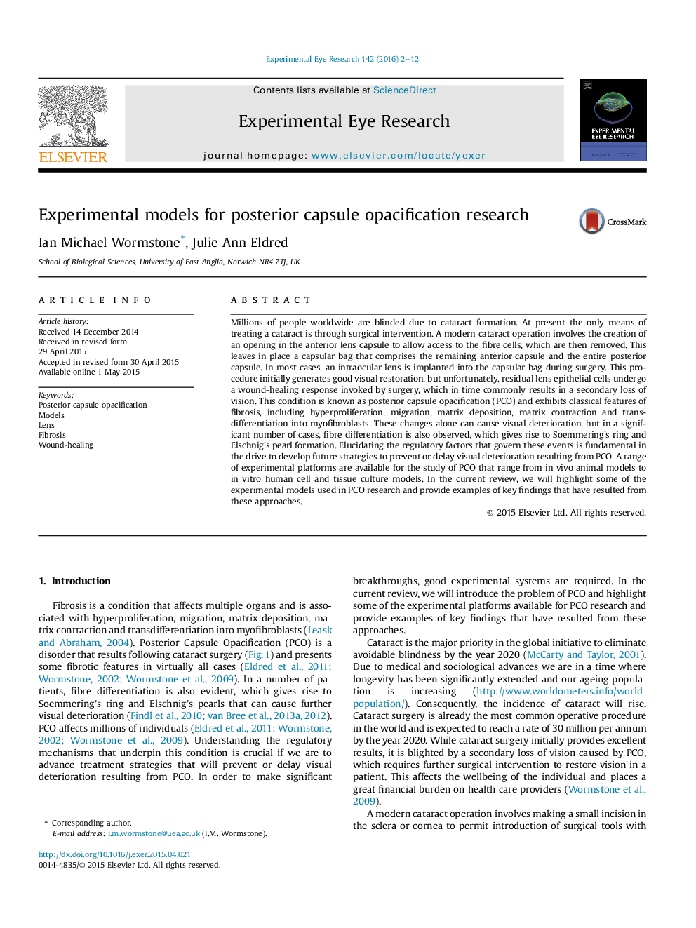 Experimental models for posterior capsule opacification research