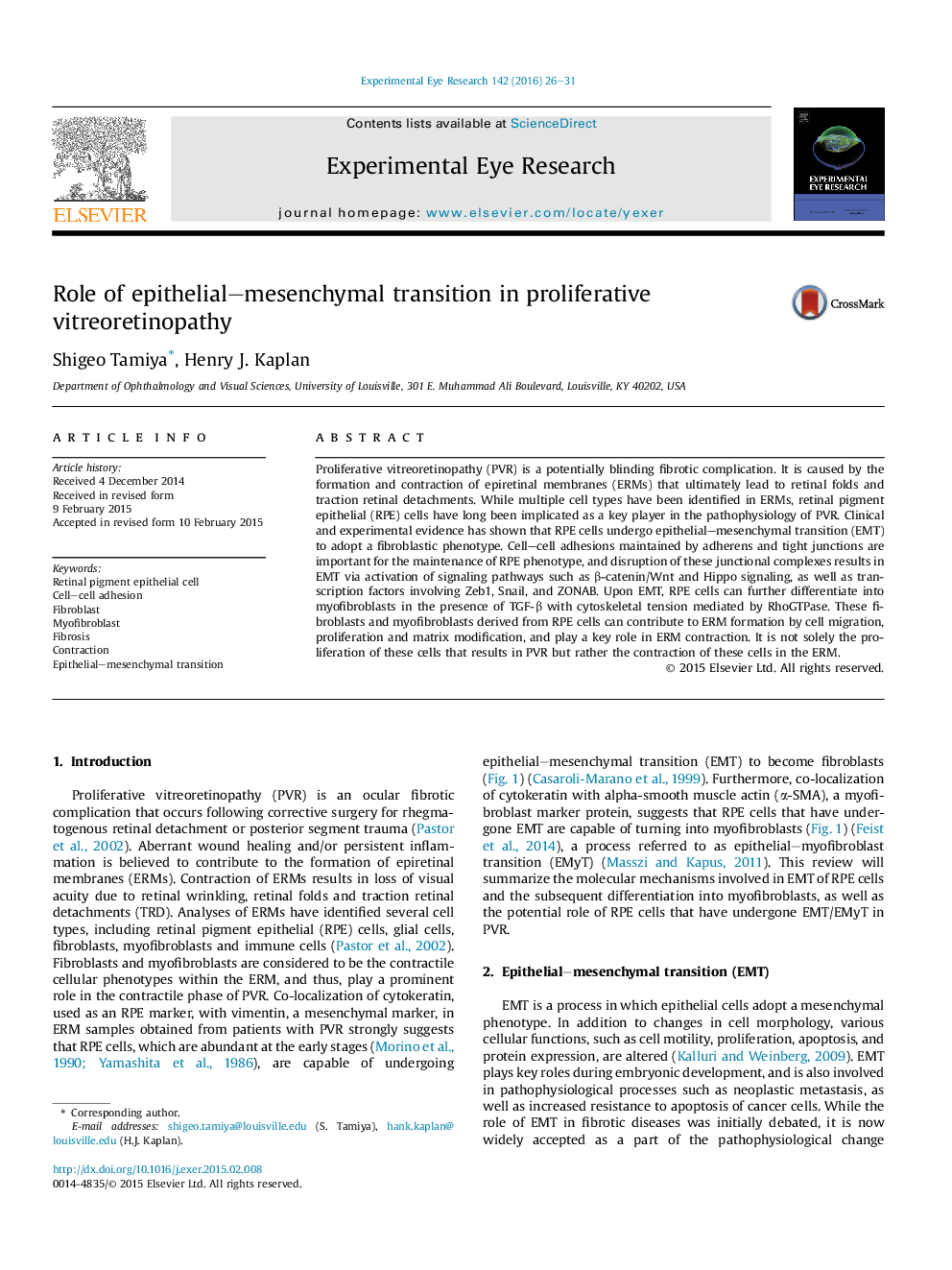 Role of epithelial–mesenchymal transition in proliferative vitreoretinopathy