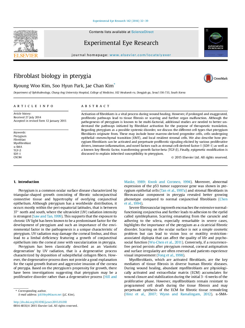 Fibroblast biology in pterygia