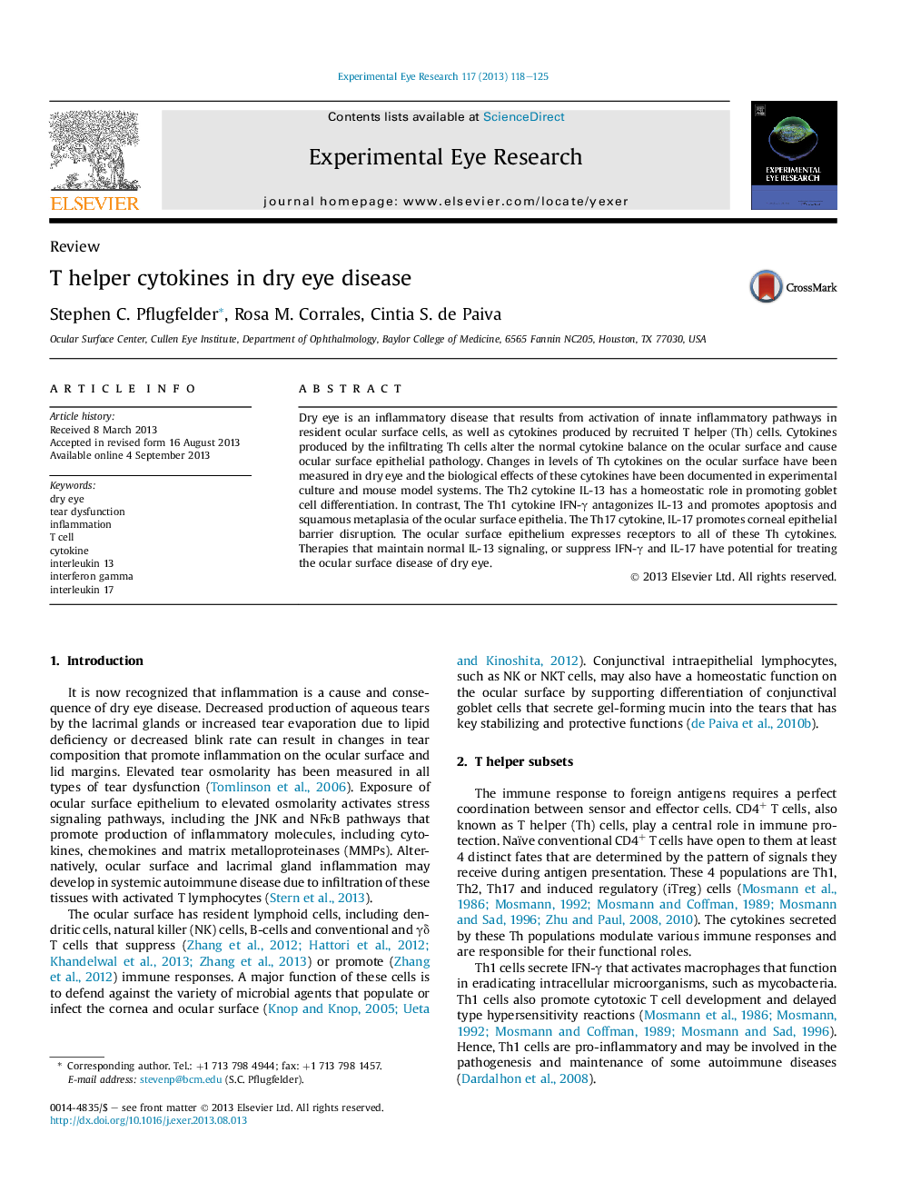 T helper cytokines in dry eye disease