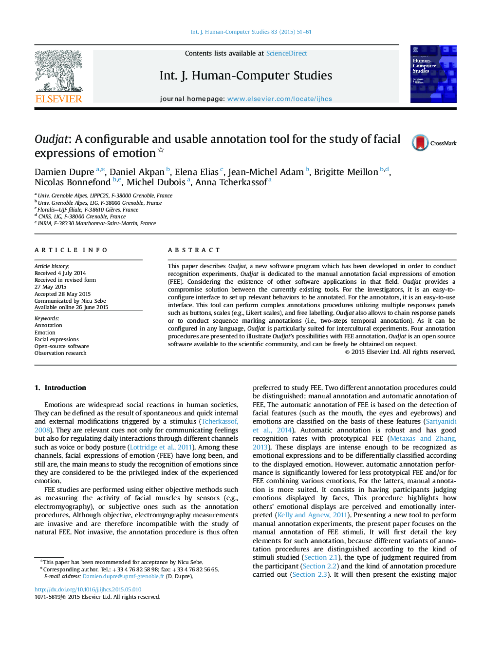 Oudjat: A configurable and usable annotation tool for the study of facial expressions of emotion 