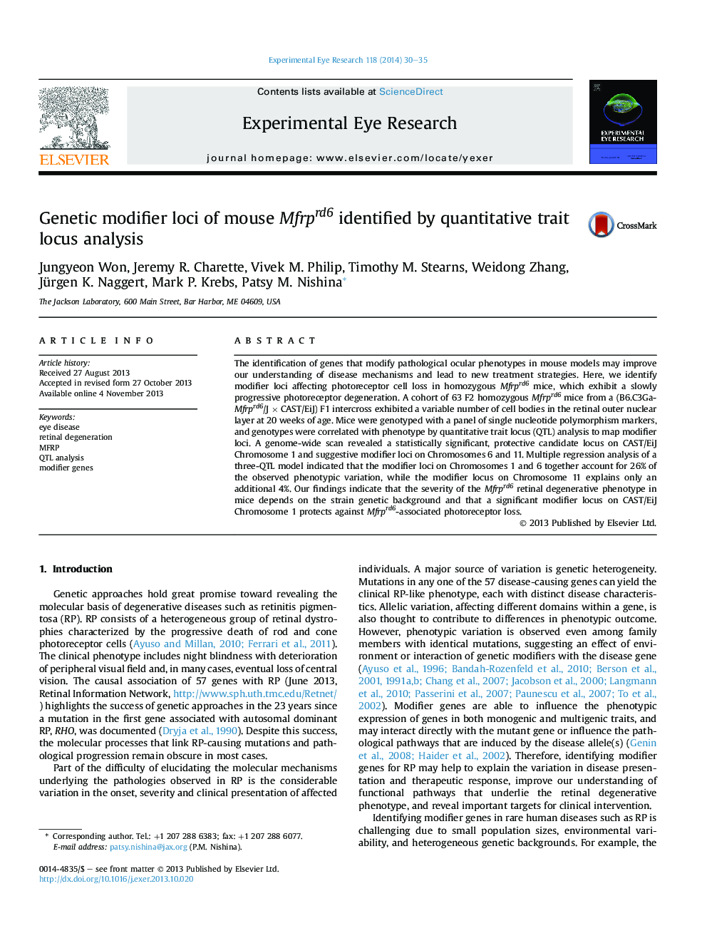 Genetic modifier loci of mouse Mfrprd6 identified by quantitative trait locus analysis