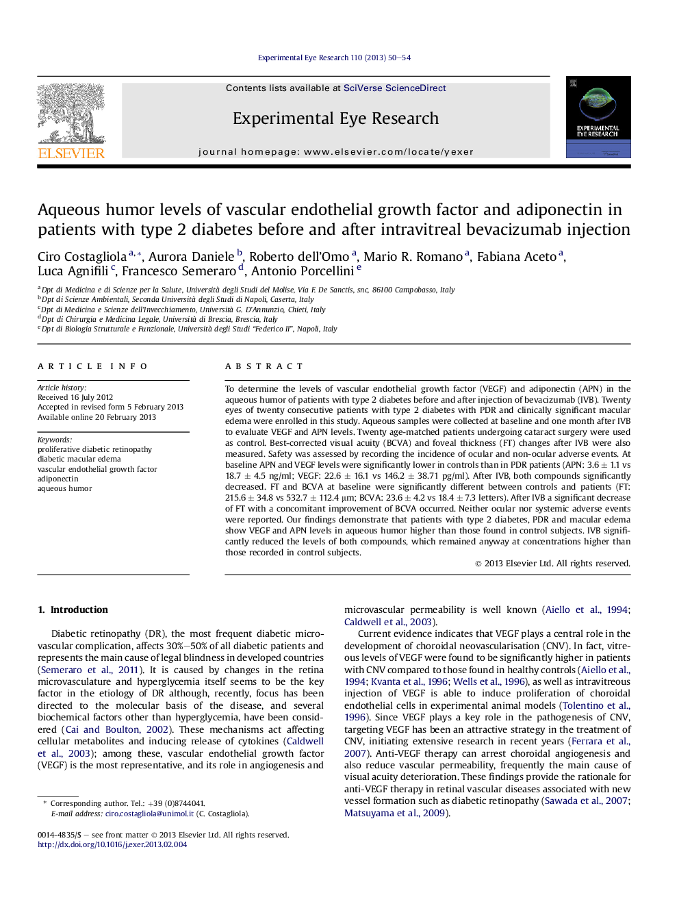 Aqueous humor levels of vascular endothelial growth factor and adiponectin in patients with type 2 diabetes before and after intravitreal bevacizumab injection