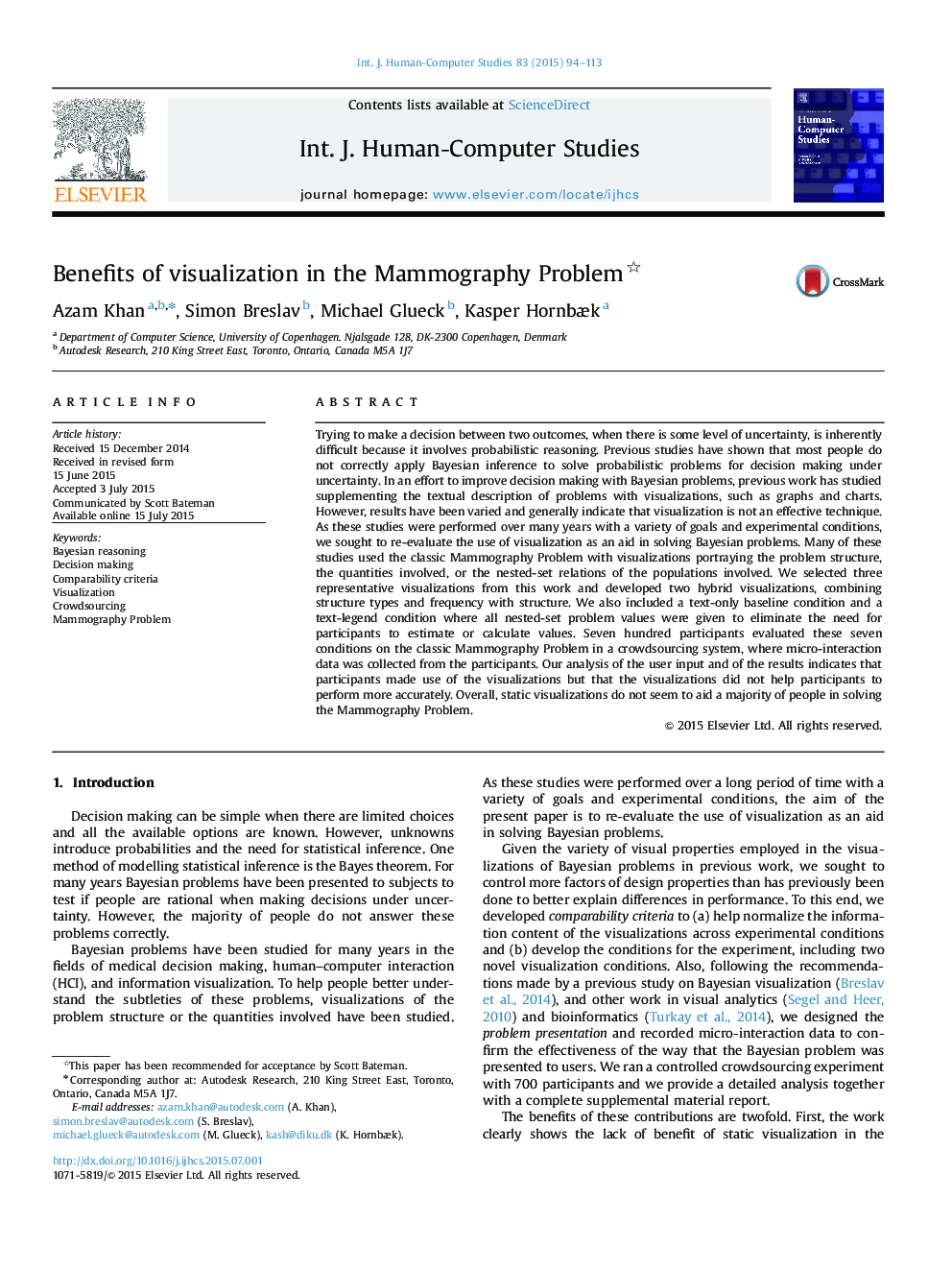 Benefits of visualization in the Mammography Problem 