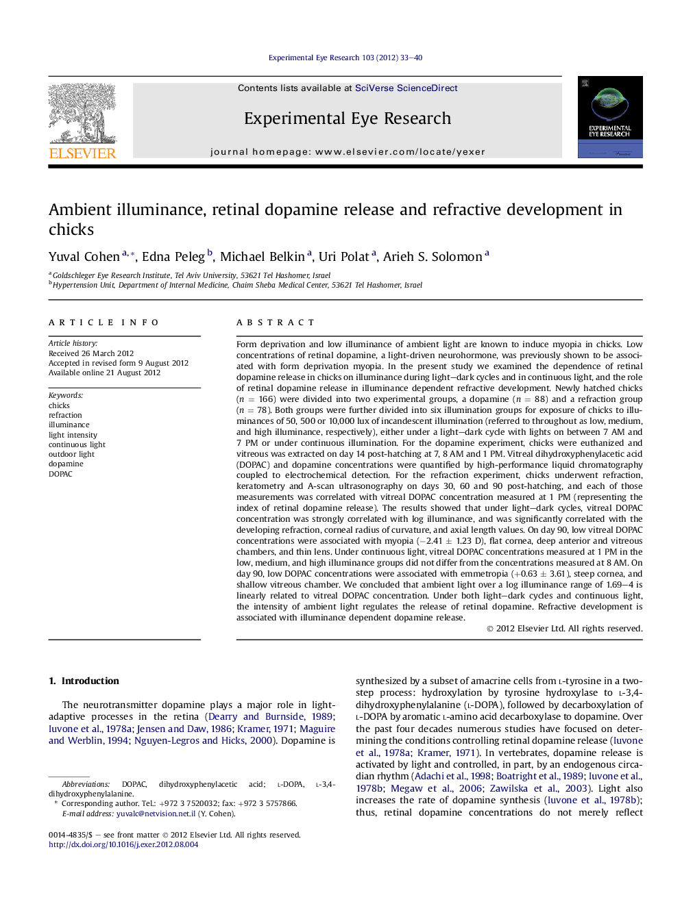 Ambient illuminance, retinal dopamine release and refractive development in chicks