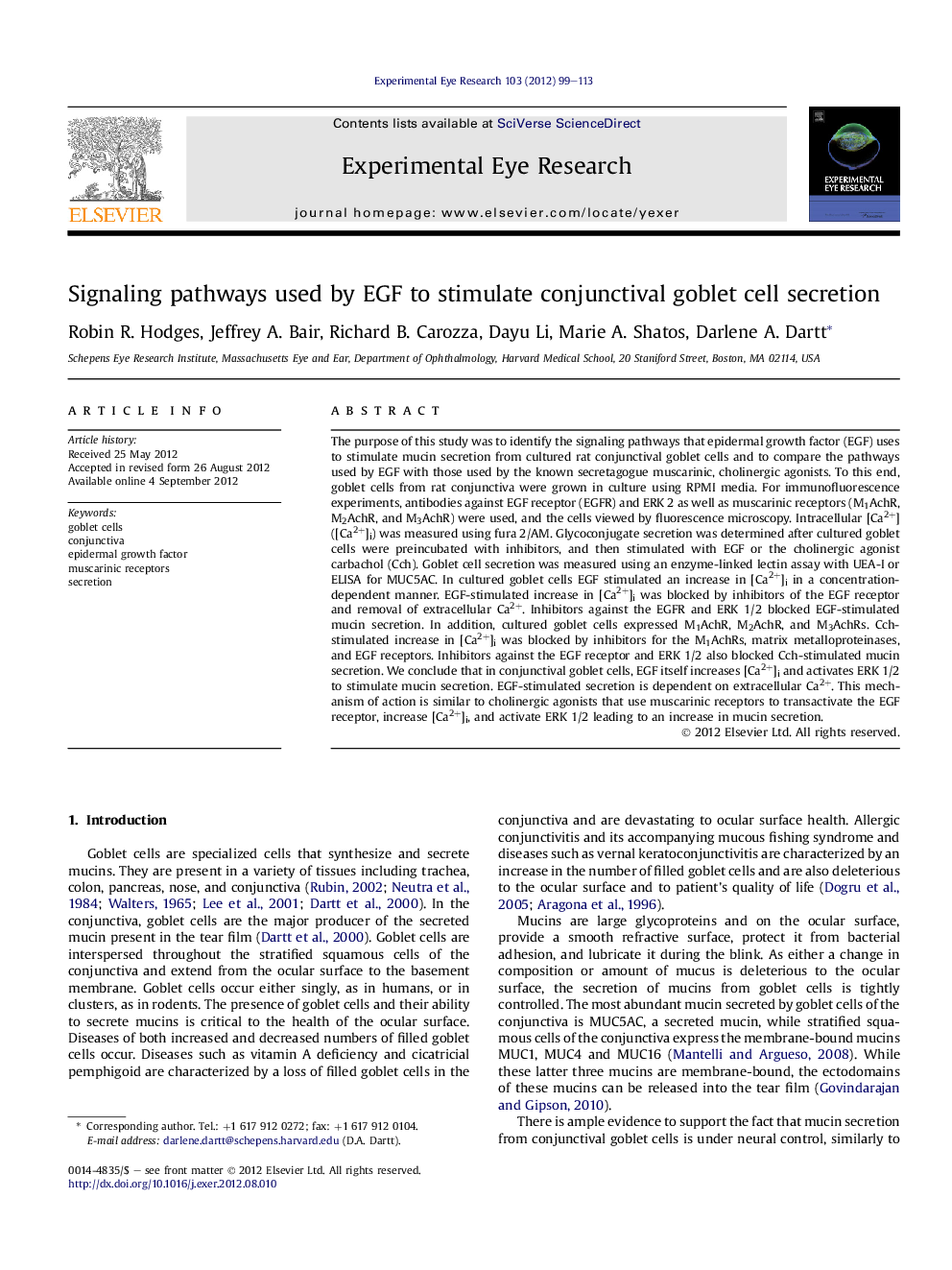 Signaling pathways used by EGF to stimulate conjunctival goblet cell secretion