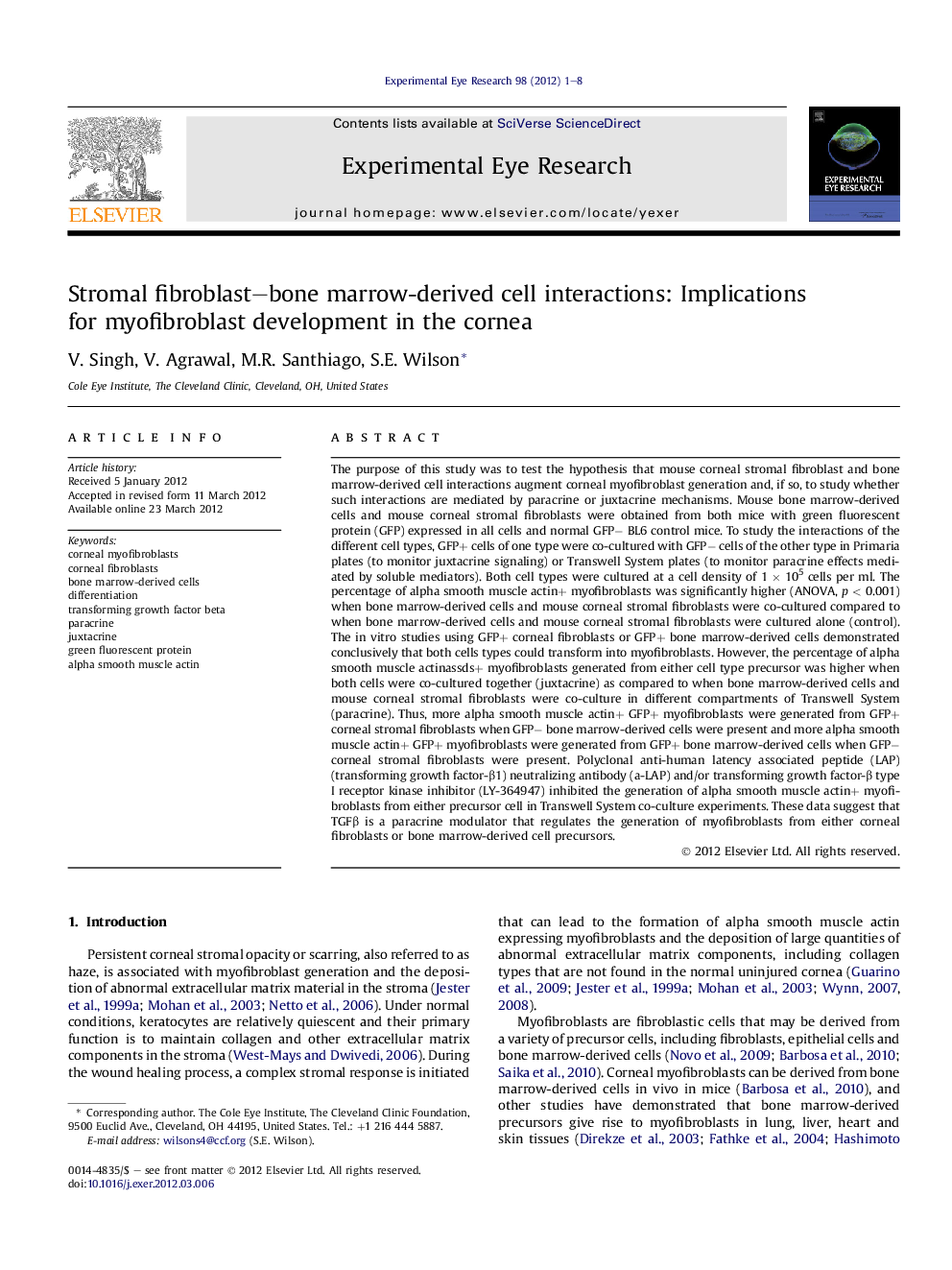 Stromal fibroblast–bone marrow-derived cell interactions: Implications for myofibroblast development in the cornea