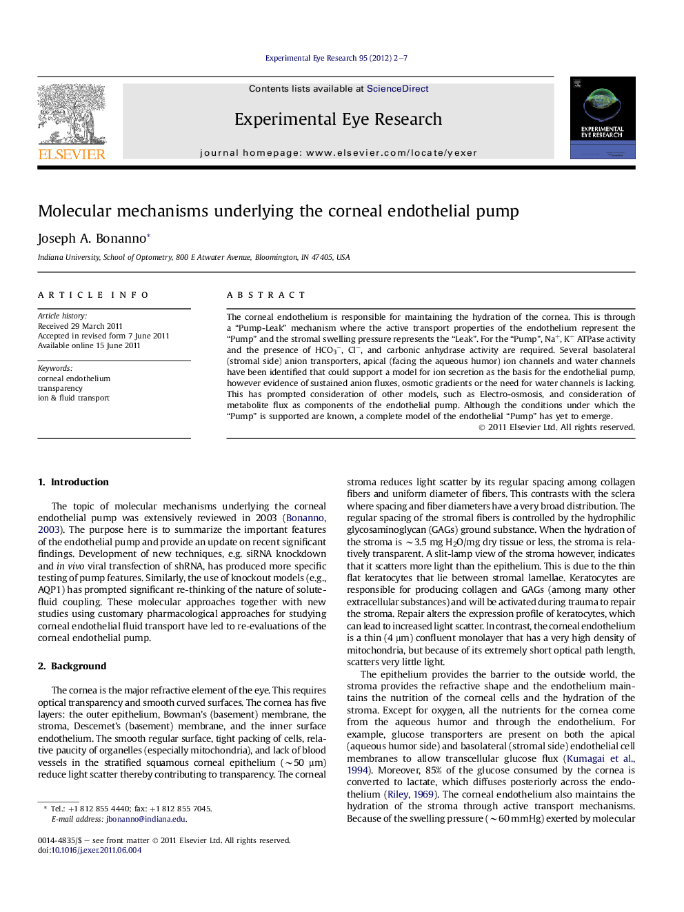 Molecular mechanisms underlying the corneal endothelial pump