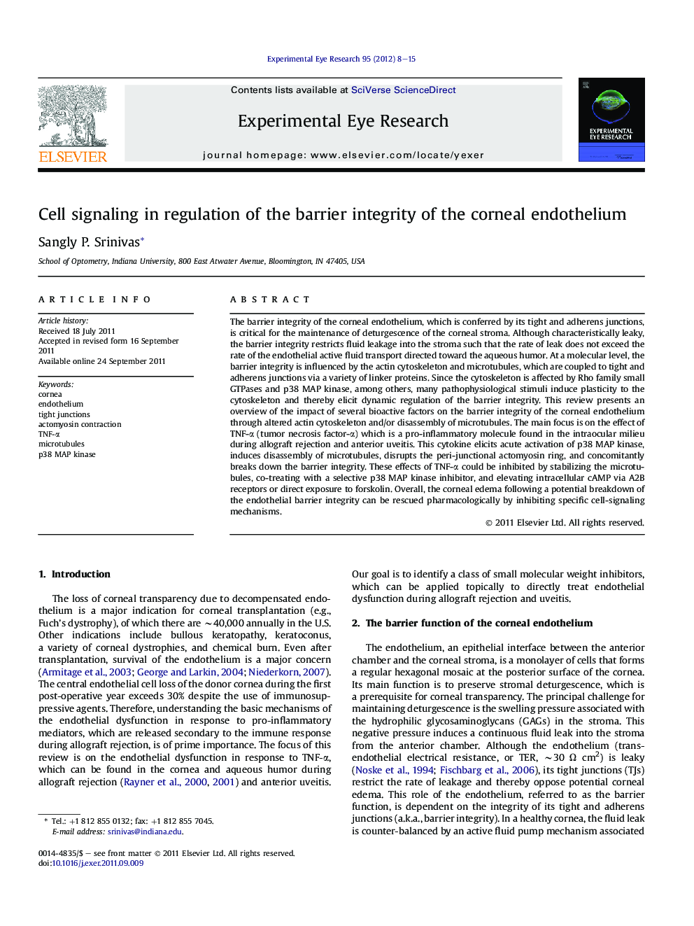 Cell signaling in regulation of the barrier integrity of the corneal endothelium