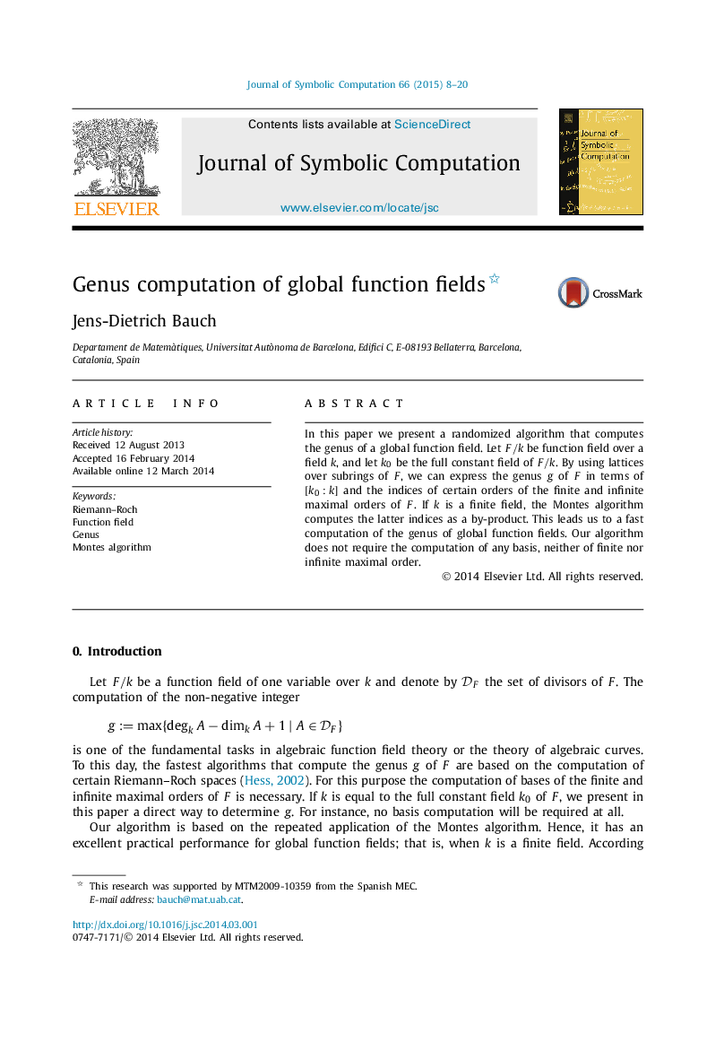 Genus computation of global function fields 