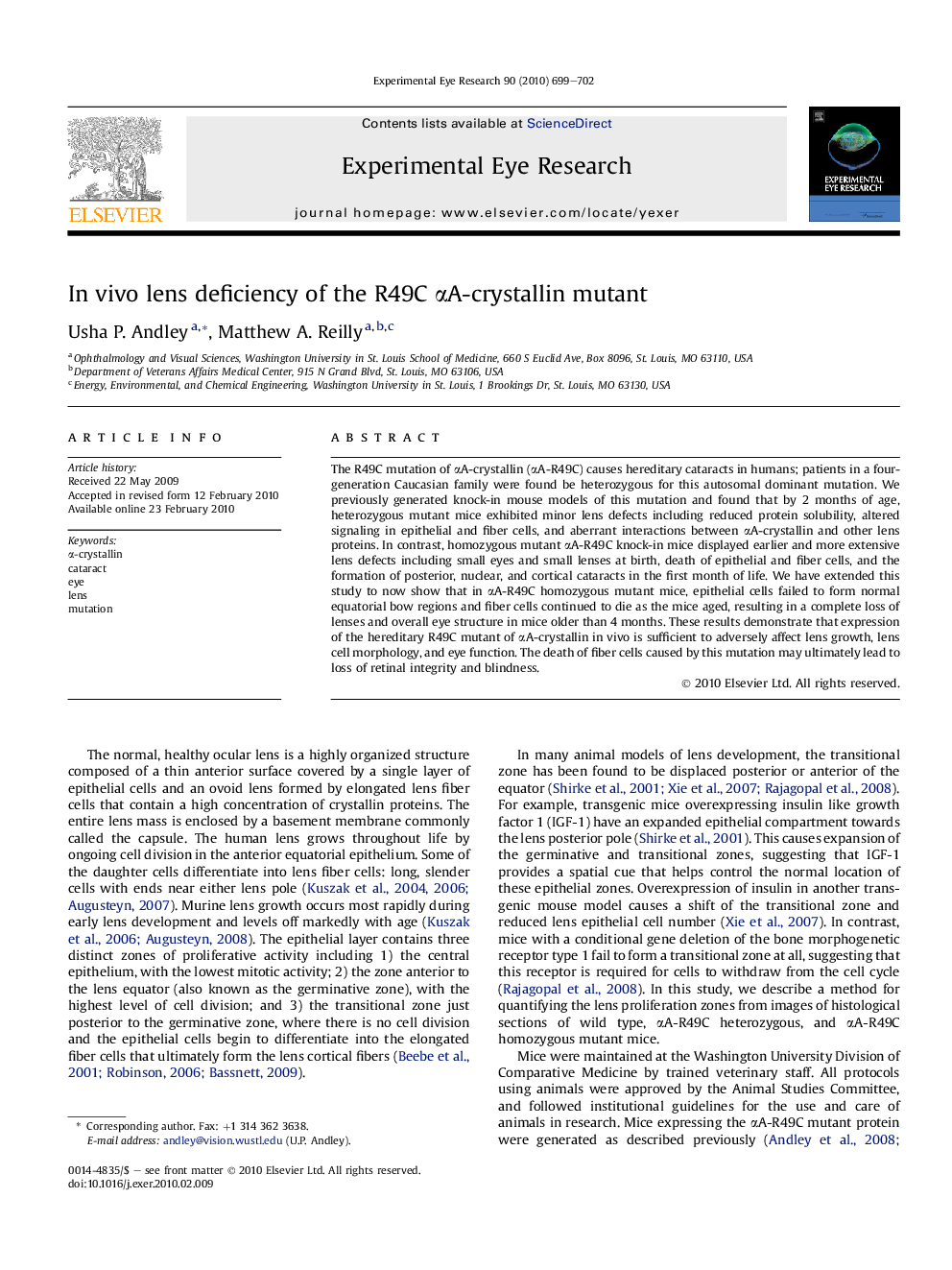 In vivo lens deficiency of the R49C αA-crystallin mutant