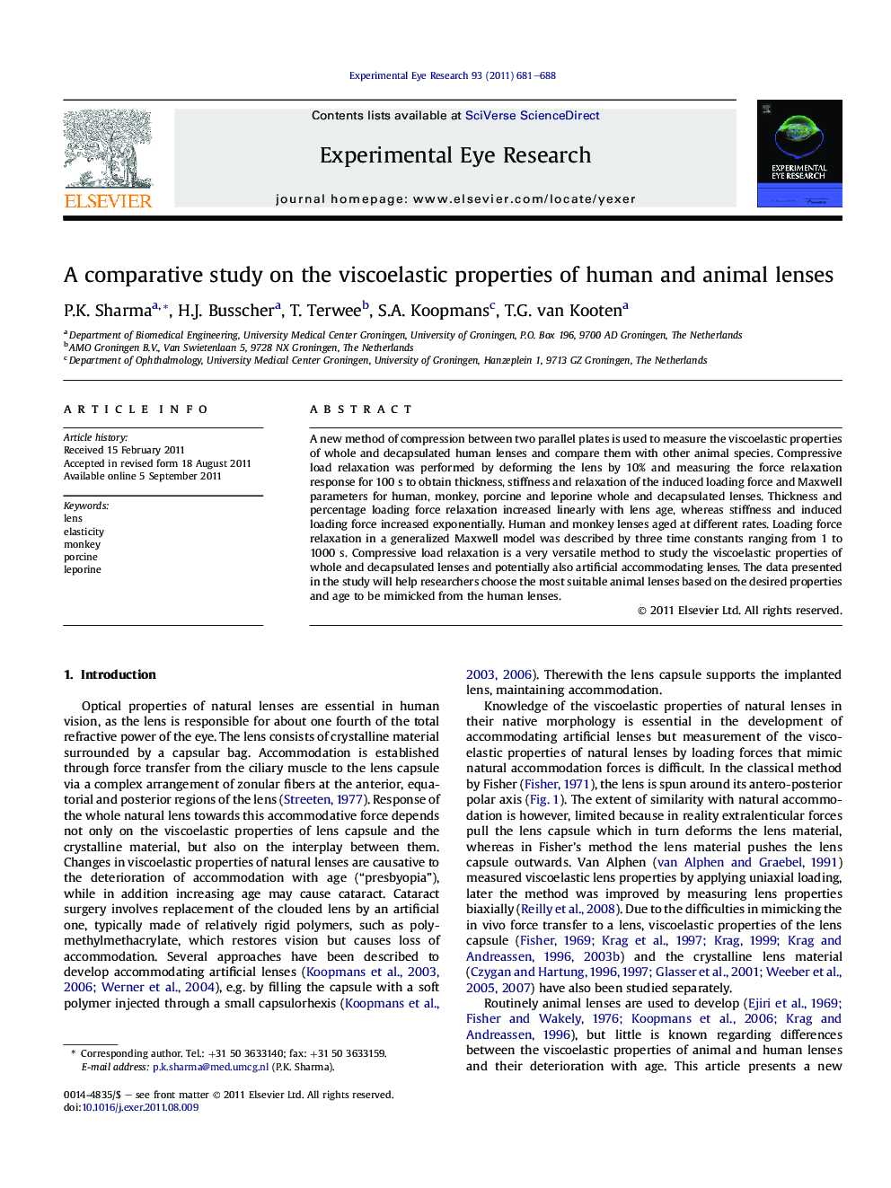 A comparative study on the viscoelastic properties of human and animal lenses