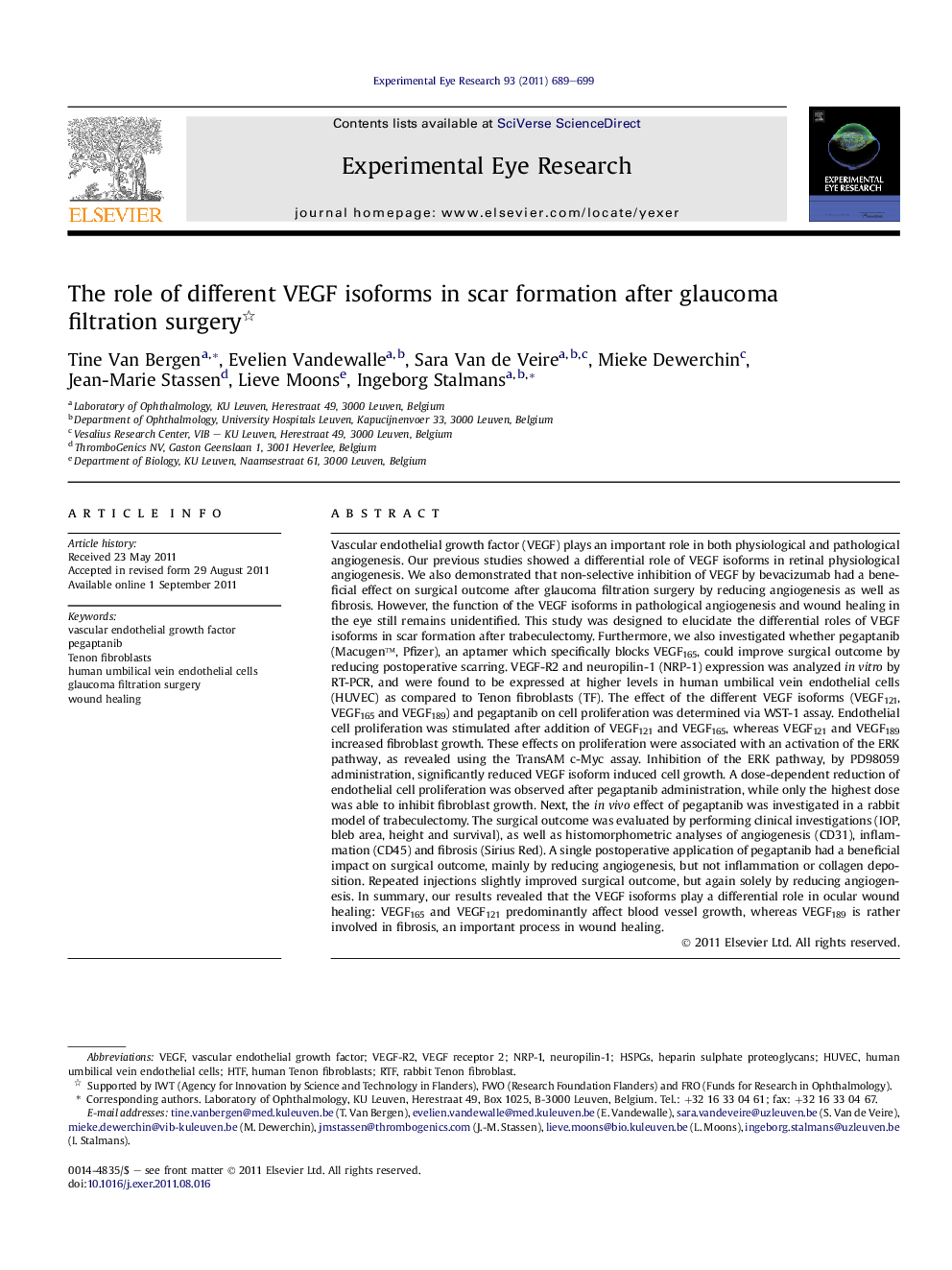 The role of different VEGF isoforms in scar formation after glaucoma filtration surgery 