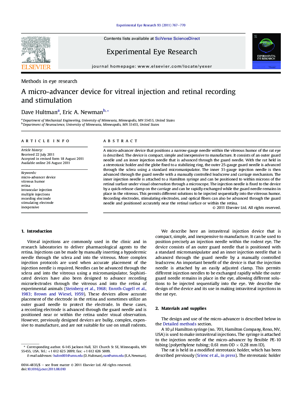 A micro-advancer device for vitreal injection and retinal recording and stimulation