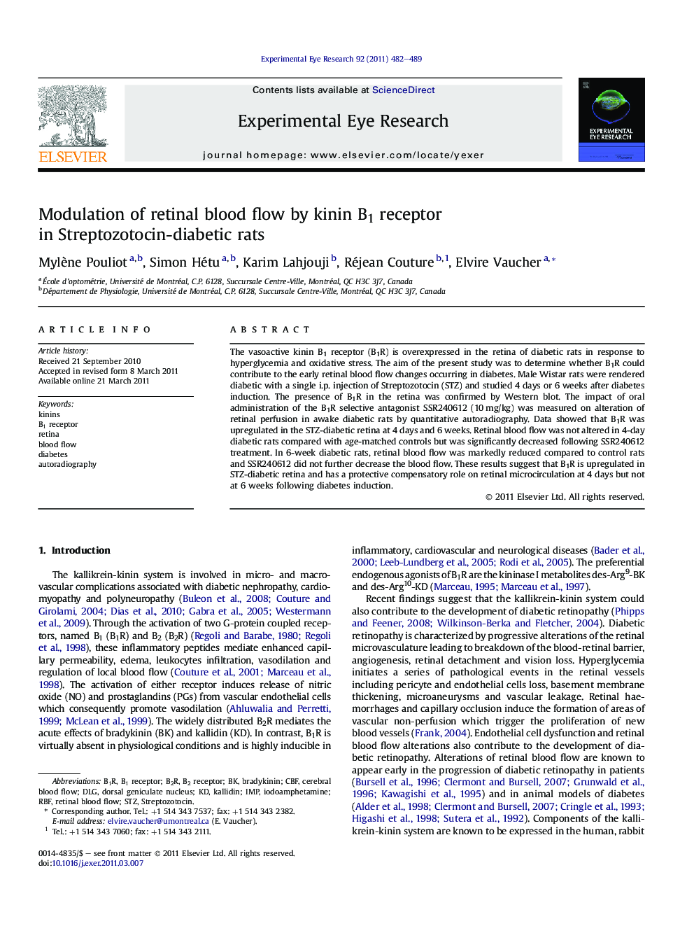 Modulation of retinal blood flow by kinin B1 receptor in Streptozotocin-diabetic rats