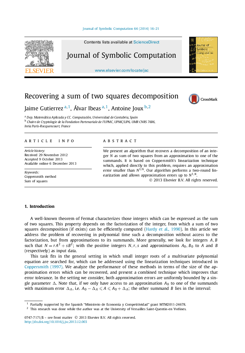 Recovering a sum of two squares decomposition