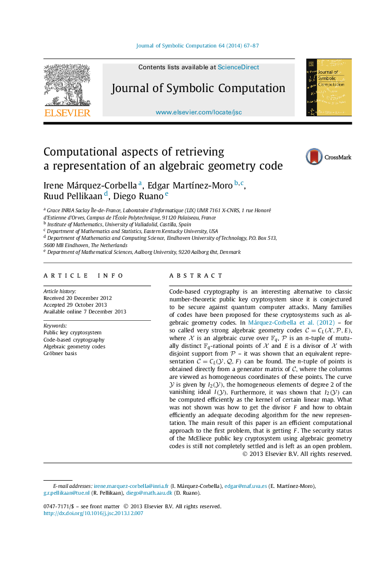 Computational aspects of retrieving a representation of an algebraic geometry code