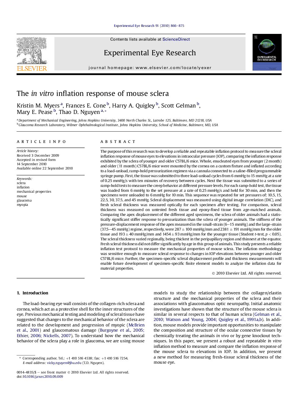 The in vitro inflation response of mouse sclera