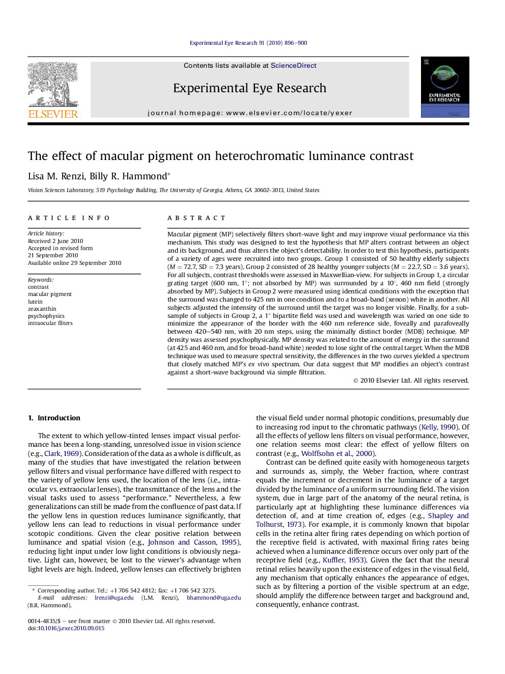 The effect of macular pigment on heterochromatic luminance contrast