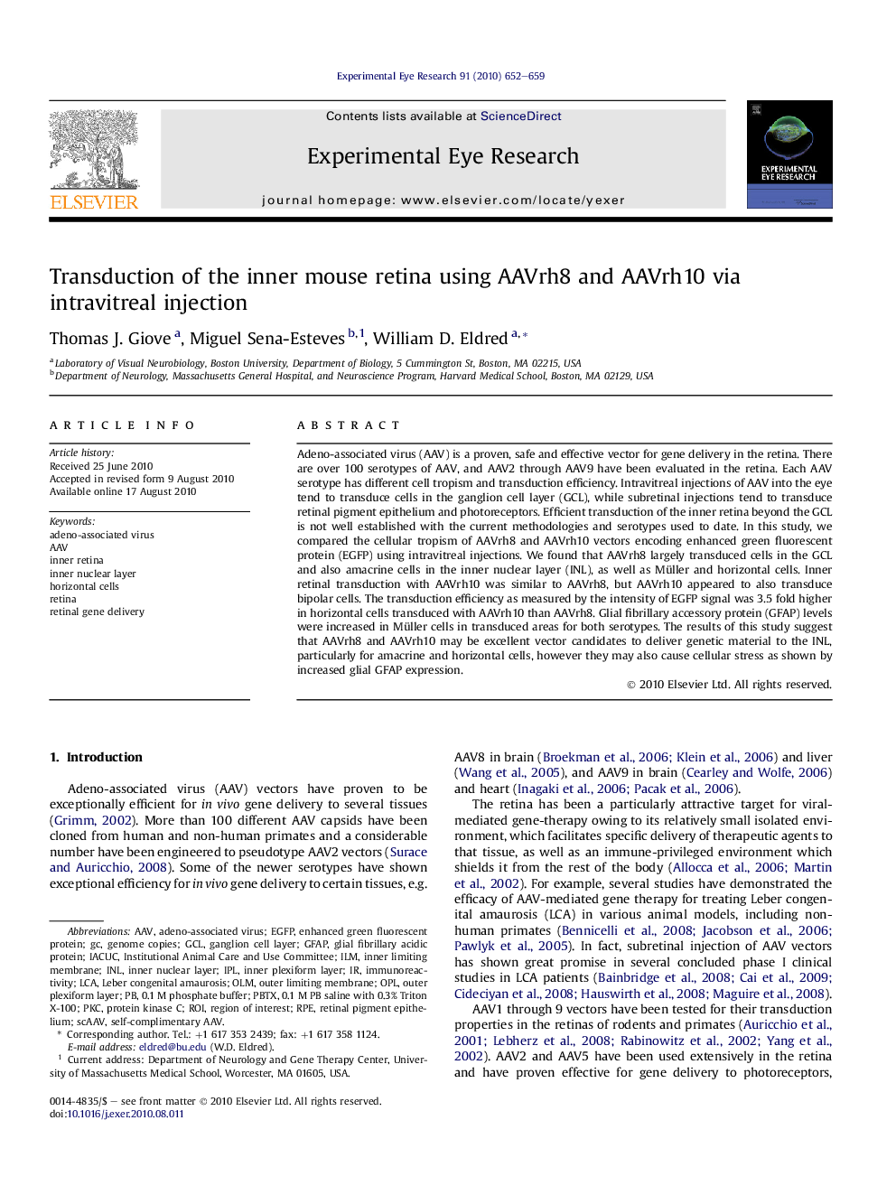 Transduction of the inner mouse retina using AAVrh8 and AAVrh10 via intravitreal injection