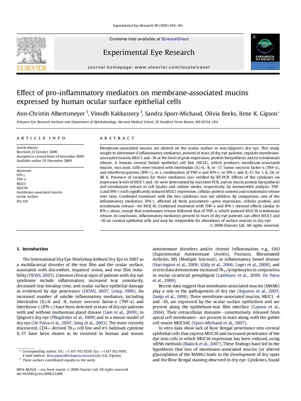 Effect of pro-inflammatory mediators on membrane-associated mucins expressed by human ocular surface epithelial cells