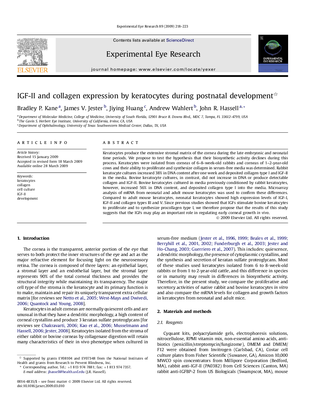 IGF-II and collagen expression by keratocytes during postnatal development