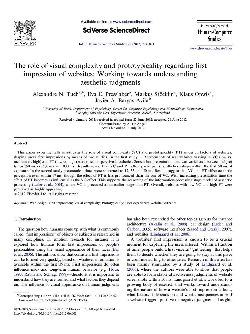 The role of visual complexity and prototypicality regarding first impression of websites: Working towards understanding aesthetic judgments