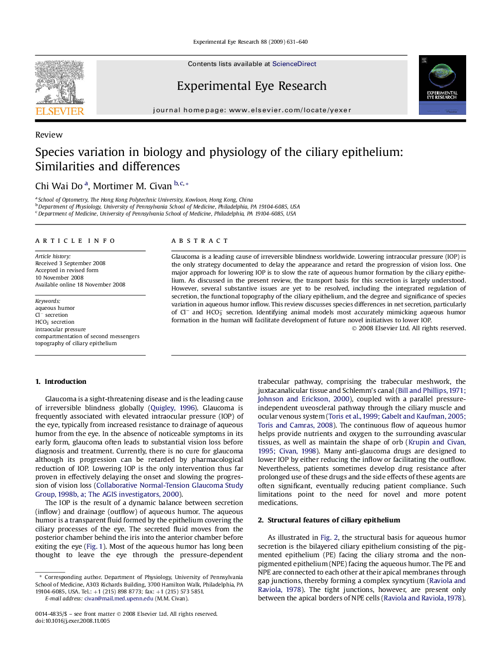 Species variation in biology and physiology of the ciliary epithelium: Similarities and differences