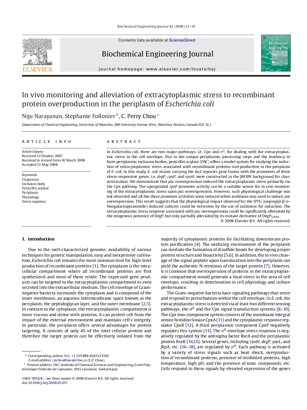 In vivo monitoring and alleviation of extracytoplasmic stress to recombinant protein overproduction in the periplasm of Escherichia coli