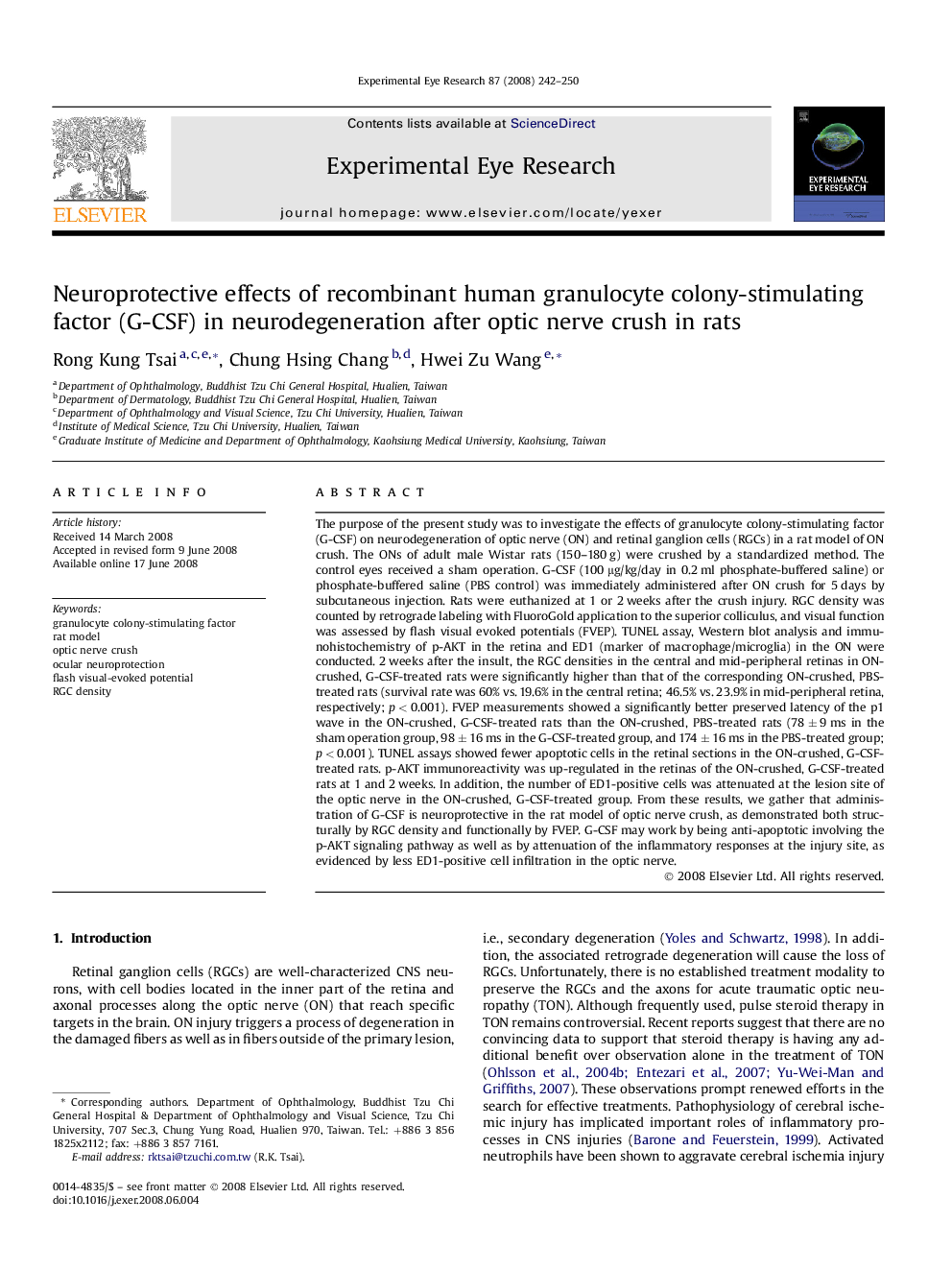 Neuroprotective effects of recombinant human granulocyte colony-stimulating factor (G-CSF) in neurodegeneration after optic nerve crush in rats