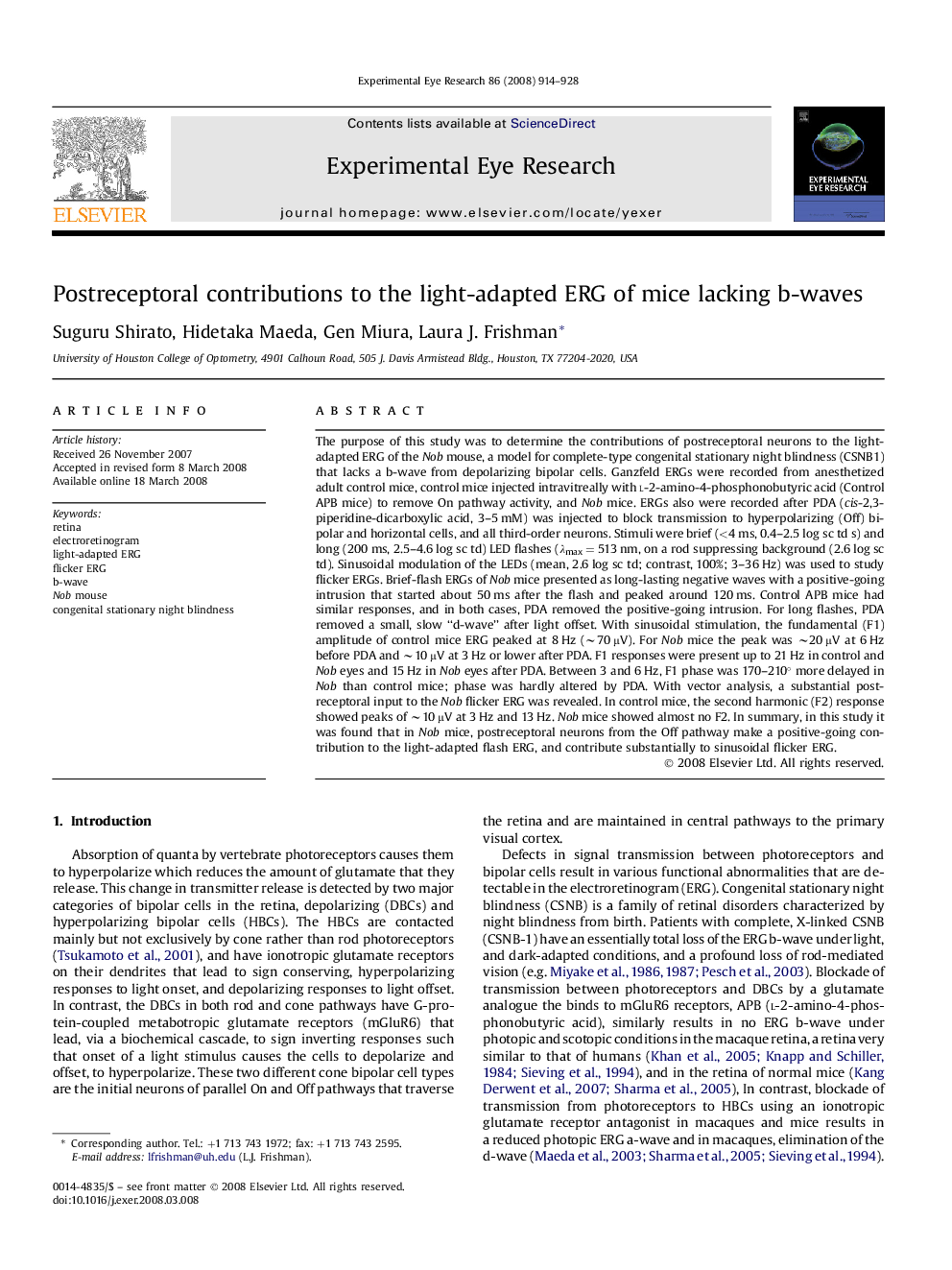 Postreceptoral contributions to the light-adapted ERG of mice lacking b-waves