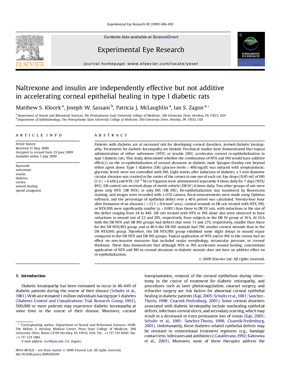 Naltrexone and insulin are independently effective but not additive in accelerating corneal epithelial healing in type I diabetic rats