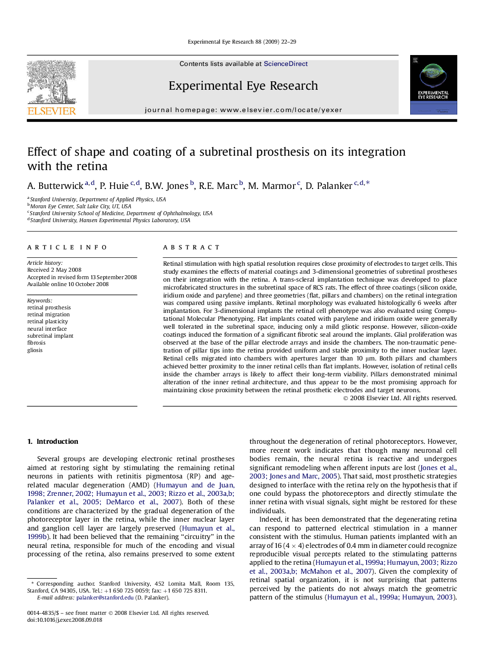 Effect of shape and coating of a subretinal prosthesis on its integration with the retina