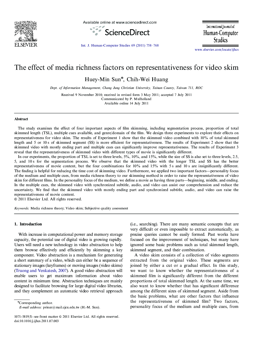 The effect of media richness factors on representativeness for video skim